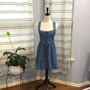 Free People Women’s Size 4 Carolina Chambray Mini Dress Denim Button Crisscross